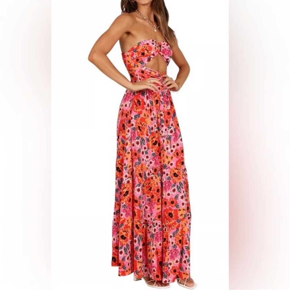 Petal & Pup Pink and Orange Floral Cutout Maxi Skirt